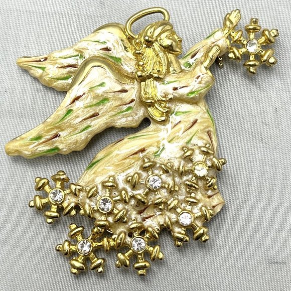 Vintage Rhinestone Enamel Angel Brooch Pin